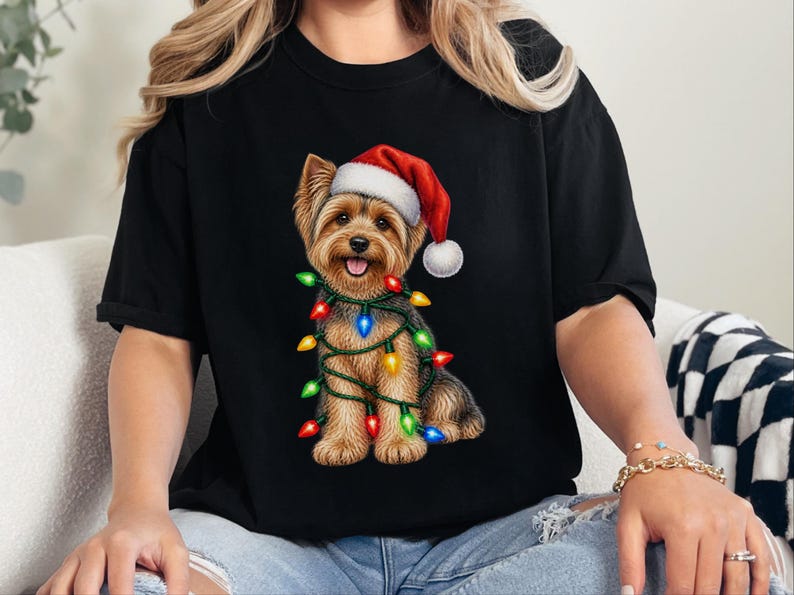 T-shirt de Noël Yorkshire Terrier, Cadeau de Noël Yorkshire Terrier, T-shirt de Noël pour chien, T-shirt Yorkshire Terrier, T-shirt pour chien avec bonnet de Père Noël, Cadeau pour amoureux des Yorkshire Terriers image 2