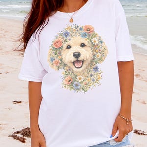 Comfort Colors Golden Labradoodle Shirt, Labradoodle Floral Face Design, Goldendoodle Mom Watercolor Pet Art, Cottagecore Print image 6