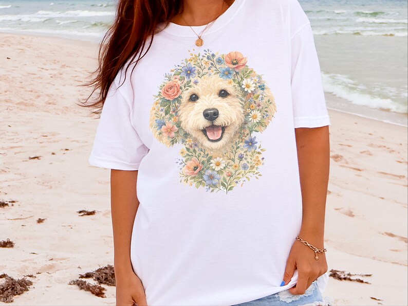Comfort Colors Golden Labradoodle Shirt, Labradoodle Floral Face Design, Goldendoodle Mom Watercolor Pet Art, Cottagecore Print image 6