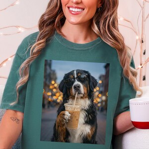 Comfort Colors Bernese Mountain Dog Iced Coffee Shirt, Cool Dog Drinking Coffee Tee, Berner Mom Dad Gifts, Summer Vacation Dog Lover Graphic image 5