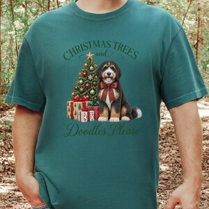 Bernedoodle Christmas Shirt, Christmas Trees And Doodles Please, Bernedoodle Mom Gift, Holiday Dog Lover Tee, Dog Owner Present image 4