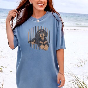 Dachshund Dog Shirt, Wiener Dog Mom Gift, Long Haired Doxie Tee, Dapple Dachshund Lover Present, Sausage Dog Art image 5