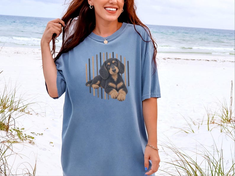 Dachshund Dog Shirt, Wiener Dog Mom Gift, Long Haired Doxie Tee, Dapple Dachshund Lover Present, Sausage Dog Art image 5