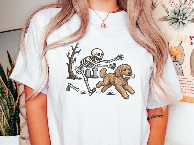 Labradoodle Skeleton Shirt, Spooky Labradoodle Dog Gift, Skeleton Dog Tee, Halloween Dog Shirt, Labradoodle Mom Owner Art, Funny Dog Shirt image 6