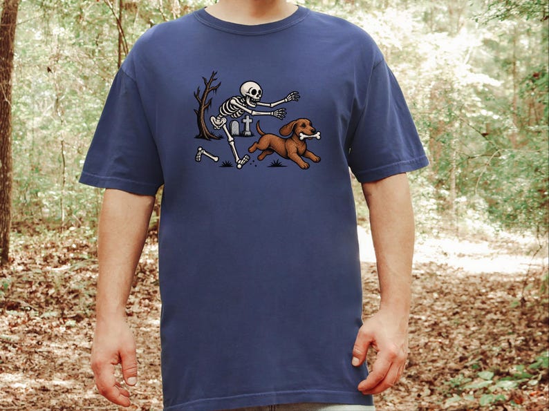 Halloween T-shirt met Teckel, cadeau met skelethond, Halloween T-shirt met Doxie-print, T-shirt met Wienerhond, grappig griezelig Doberman-shirt afbeelding 4