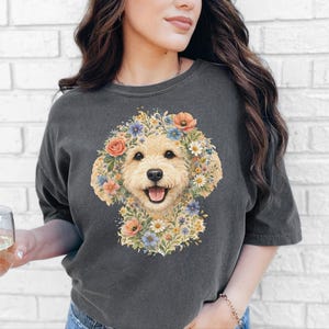 Comfort Colors Golden Labradoodle Shirt, Labradoodle Floral Face Design, Goldendoodle Mom Watercolor Pet Art, Cottagecore Print image 4