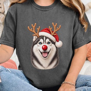Husky Christmas Shirt, Christmas Dog Sweatshirt, Husky Lover Gift, Santa Paws Holiday Tee, Siberian Husky Mom Shirt image 1