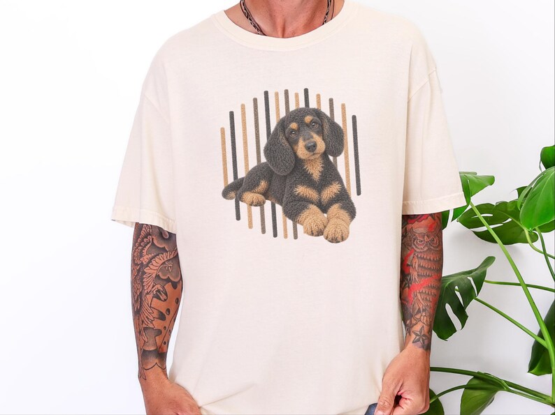 Dachshund Dog Shirt, Wiener Dog Mom Gift, Long Haired Doxie Tee, Dapple Dachshund Lover Present, Sausage Dog Art image 4
