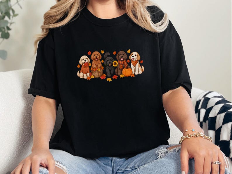 Herbstliches Hunde-Shirt, Geschenk für Cockapoo-Liebhaber, Herbstliches Hunde-Mama-Shirt, Gemütliches Herbst-T-Shirt Bild 9