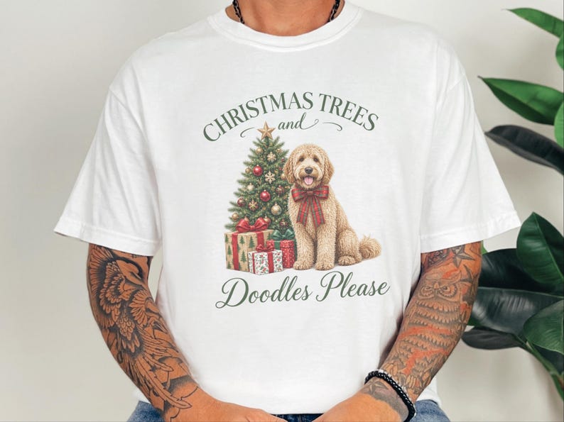 Goldendoodle Christmas Shirt, Christmas Trees And Doodles Please, Goldendoodle Mom Gift, Holiday Dog Sweatshirt, Doodle Lover Present image 9