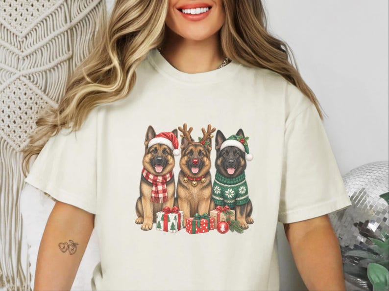 German Shepherd Christmas Sweatshirt, Festive Dog Mom Gift, Holiday Puppy Crewneck, Christmas Dog Shirt, GSD Lover Present image 1
