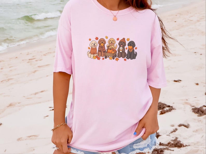 Camiseta de otoño para labradoodles, regalo para amantes de los perros en otoño, sudadera acogedora de la temporada de calabazas, camiseta para mamás de labradoodles imagen 6