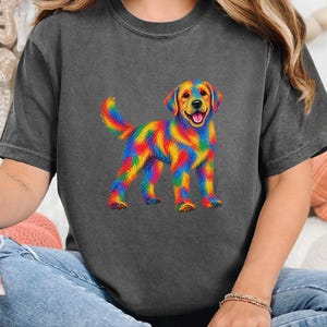 Colorful Dog Shirt, Dog Lover Gift, Golden Retriever Tee, Rainbow Pet Owner Present, Doodle Art Shirt image 5