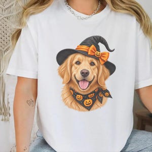 Halloween Dog Shirt, Witch Dog Shirt, Golden Retriever Mom Gift, Fall Dog Lover Tee, Golden Mom Gift image 6