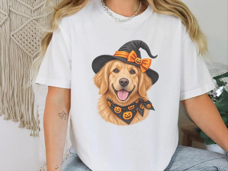 Halloween Dog Shirt, Witch Dog Shirt, Golden Retriever Mom Gift, Fall Dog Lover Tee, Golden Mom Gift image 6