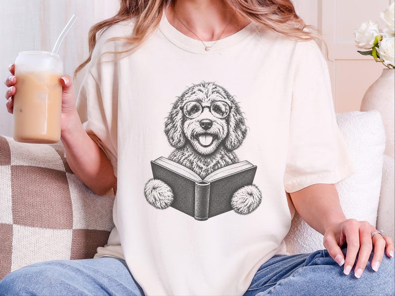 Labradoodle Reading Shirt, Bookish Dog Lover Gift, Labradoodle Dad Tee, Reading Dog Shirt, Bookworm Outfit image 7