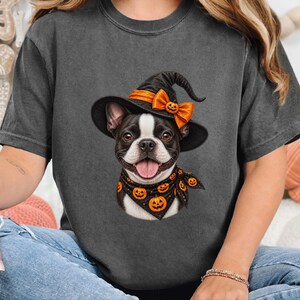 Camiseta de Halloween com Boston Terrier, Presente Assustador para Mãe de Cachorro, Camiseta para Dono de Cachorro Bruxo imagem 10