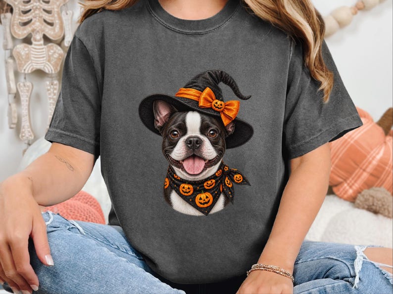 Camiseta de Halloween com Boston Terrier, Presente Assustador para Mãe de Cachorro, Camiseta para Dono de Cachorro Bruxo imagem 10