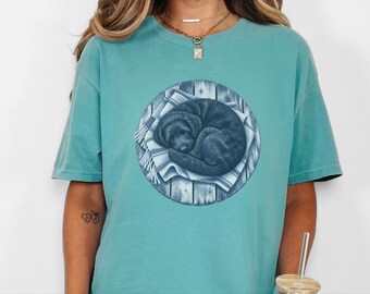 Sleeping Dog Art, Doodle Lover Gift, Black Doodle Shirt, Sleeping Dog Print, Doodle Mom Gift, Comfort Colors Tee