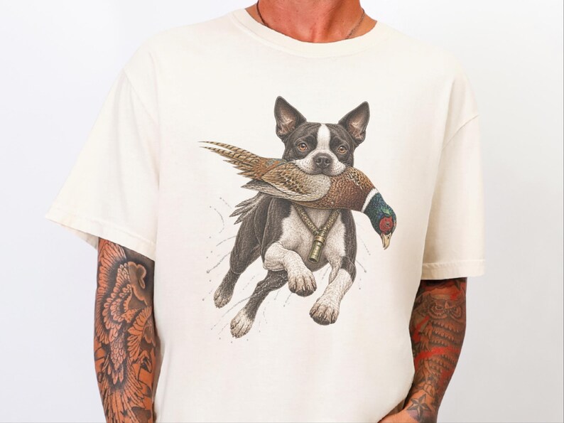 Boston Terrier Shirt, Pheasant Hunting Gift, Bird Hunter Tee, Outdoorsman Gift, Hunting Dog Shirt image 9