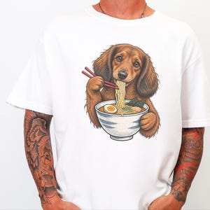 Dachshund Ramen Shirt, Wiener Dog Gift, Long Haired Doxie Tee, Japanese Food Art, Noodle Lover Shirt, Doxie Mom Gift image 10