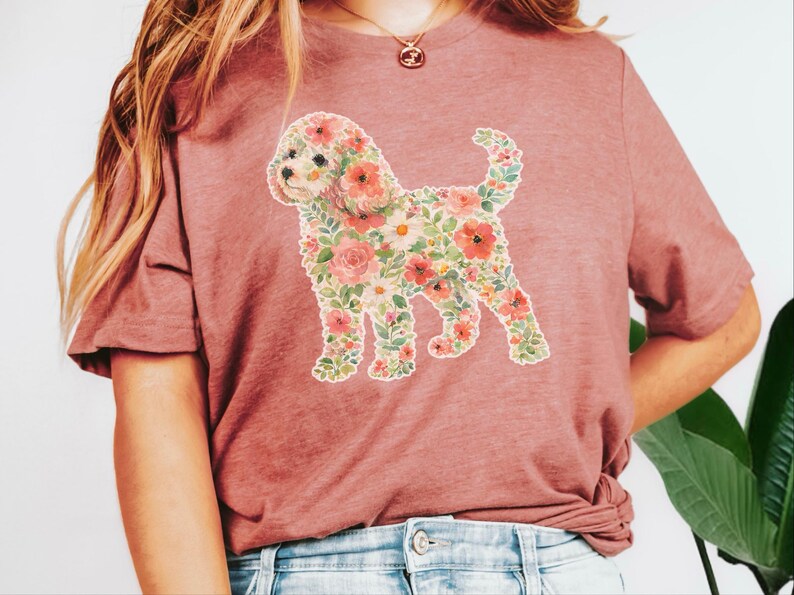 T-shirt « Maman Cavapoo », imprimé silhouette florale Cavapoo, art silhouette de chien, motif floral moderne pour animaux de compagnie, idée cadeau pour propriétaire de croisé Caniche image 4