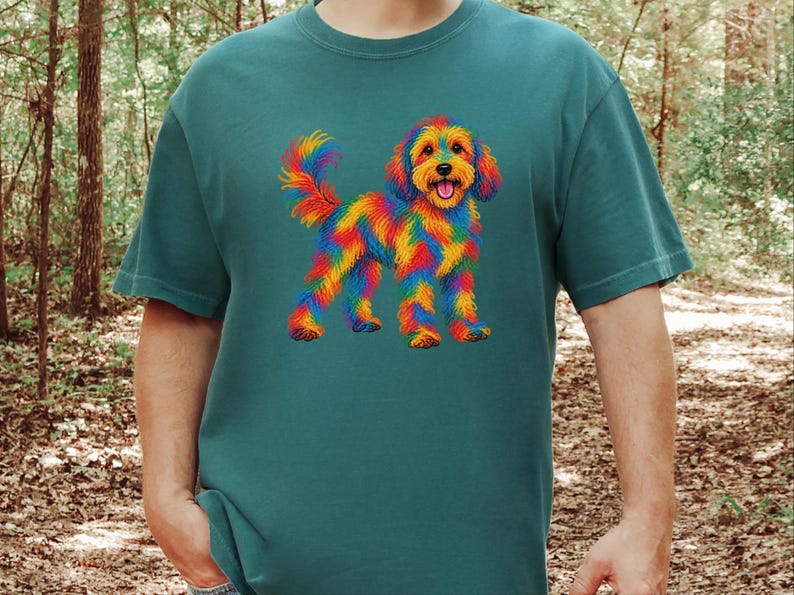 Cockapoo Shirt, Rainbow Dog Lover Gift, Colorful Puppy Tee, Doodle Mom Shirt, Dog Art Print image 7