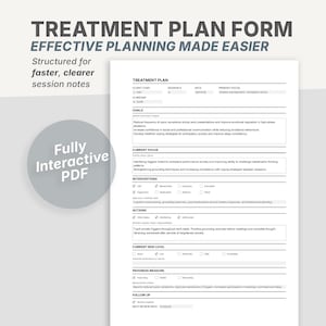 Sjabloon behandelplan | Invulbare pdf-therapieplan | Documentatieformulier geestelijke gezondheid | Digitaal en afdrukbaar
