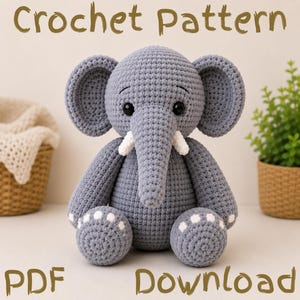 Virkat elefantmönster, amigurumi fotohandledning, nybörjarvänlig PDF