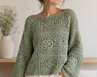 Sage Green Grandma Square Häkelanleitung für Pullover (PDF)