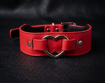 Red Vegan Leather Collar and Leash Set Detachable Chain | Anniversary gift