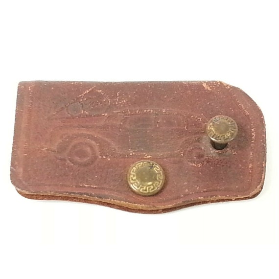 Antique 1930s Mid Century FORD Leather Car Key Ho… - image 2