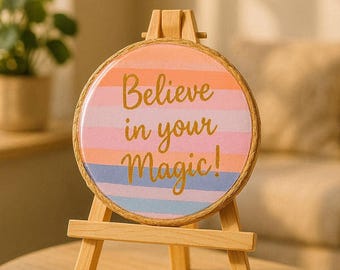 Hand-Painted Rainbow Plaque – MDF Resin Art with Jute Border (Easel Stand + Magnet)
