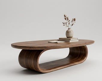 Mesa de centro escultural de nogal: muebles modernos y orgánicos para la sala de estar.