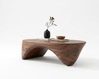 Mesa de centro escultural em nogueira | Mobiliário orgânico e moderno para sala de estar
