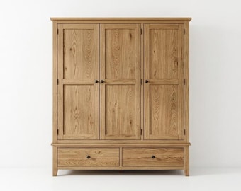 Rustic Oak 3-Door Armoire | Farmhouse Minimalist Scandinavian Wardrobe Cabinet
