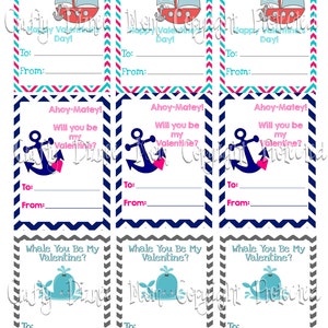 Druckbare nautische Kids Valentinstag Karten. Sofort-Download