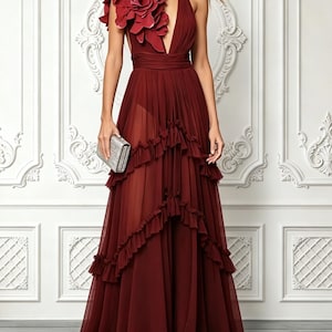 ruffle and ready chiffon halter maxi dress Amazon.com: Betsy & Adam Women's Long Chiffon Halter Dress with Cascading  Ruffles, Emerald : Clothing, Shoes & Jewelry