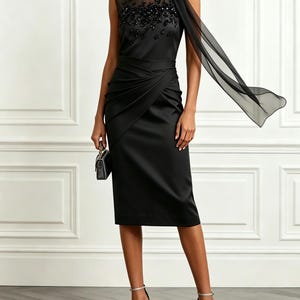 satin hand-beaded cocktail dress ASHLEYlauren 4790 V Neck Hand Beaded Cocktail Dress
