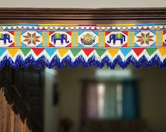 Decorazione per porta Toran fatta a mano con perline / Decorazione festiva indiana per la casa con elefante e fiori