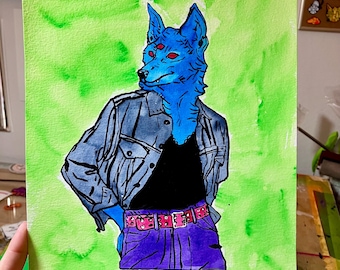 Mom-Jeans Space Coyote Watercolored Screen Print