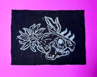 Memento Mori Lino Printed Black Denim Patch