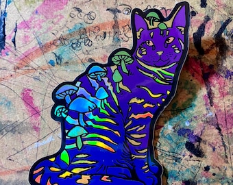 Holographic Mushroom Kitty Sticker