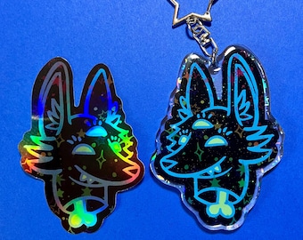 Glitter Bonehead Space Coyote Bag Charm & Holographic Sticker Set