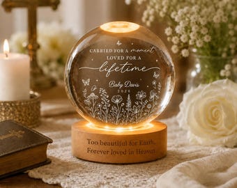 Custom Memorial Crystal Lamp Carried For A Moment Love For A Lifetime, Loss of Baby, Memorial Keepsake, Bereavement Gift, Remembrance Light