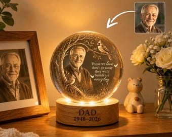 Gepersonaliseerde foto Memorial kristallen bollamp, ze lopen naast ons, hebben geen angst aandenken, gedenkteken vader, gedenkteken moeder, gedenkteken huisdier