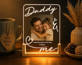 Gepersonaliseerde foto-ledlamp Daddy And Me, aangepaste foto nachtlampje, papa cadeau van dochter, familieaandenken