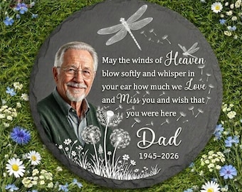 Custom Photo Memorial Garden Stone dandelions dragonflies , Personalized Grave Marker, Loss of Mom Dad Gift, Sympathy Remembrance Stone