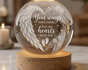 Personalized Baby Memorial Night Light, Miscarriage Memorial Crystal Ball Night Light, Angel Baby Memorial Gifts, Baby Loss, Sympathy Gift