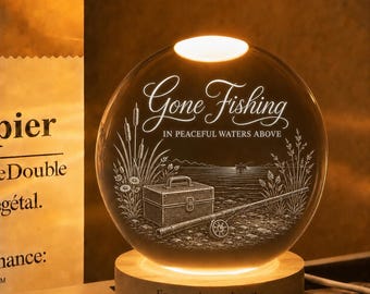 Fishing Memorial Lamp, Personalized Crystal Ball LED Night Light Fisherman , Sympathy Gift for Loss of Loved One, Bereavement Gift